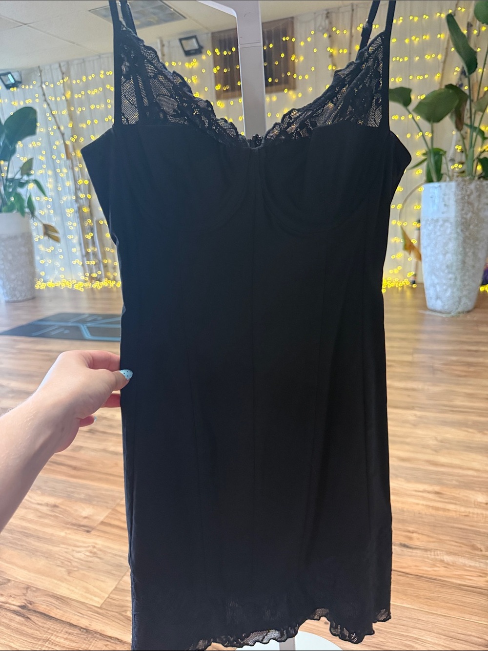 WhoWoreWhat Black Lace-Trim Slip Dress - Women